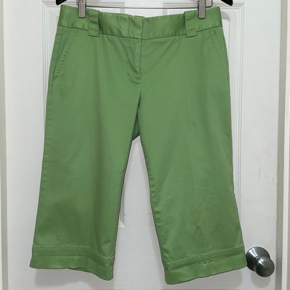 J.Crew Favorite Fit Stretch Capri Pants Lime Green Cropped Size 8 Casual Coastal